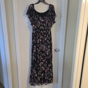 Donna Morgan Black and Purple Floral Maxi Dress NWT